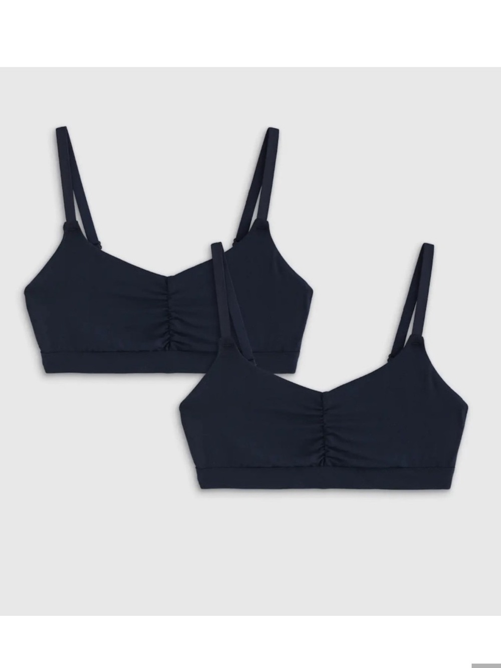 Quince MicroModal Ruched Bralette 2 Pack Navy NEW